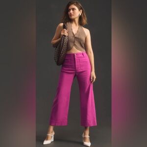 Anthropologie Magenta Cropped Wide-Leg Pants